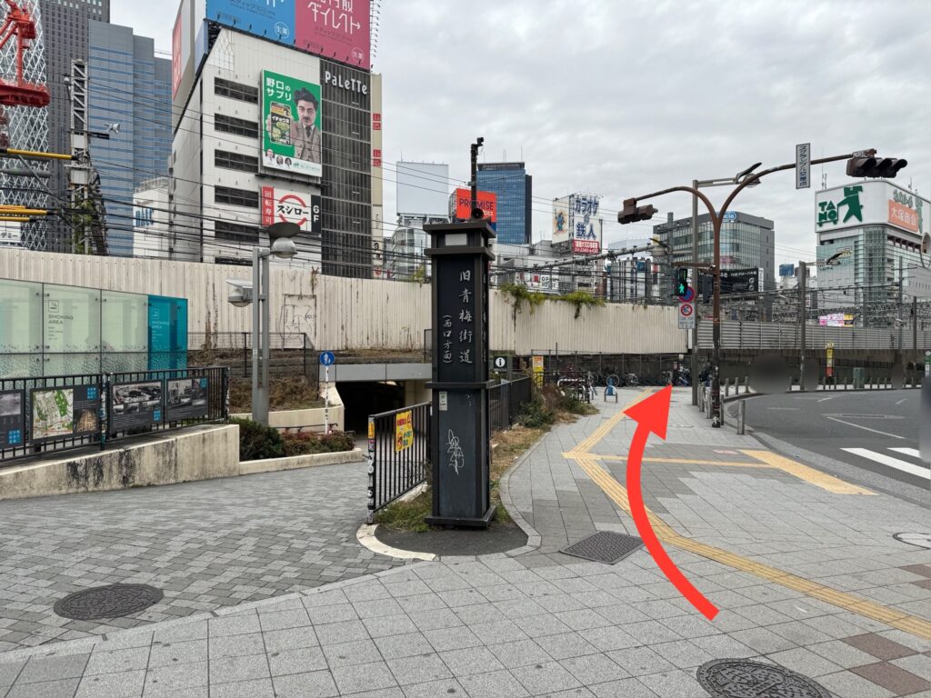 旧青梅街道の標識の右側を行き、新宿大ガードを目指す。