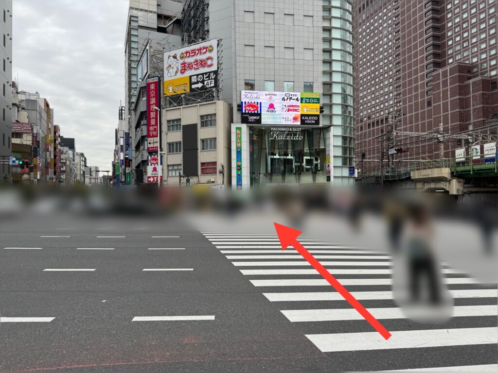 新宿カレイドビル方面に横断歩道を渡る