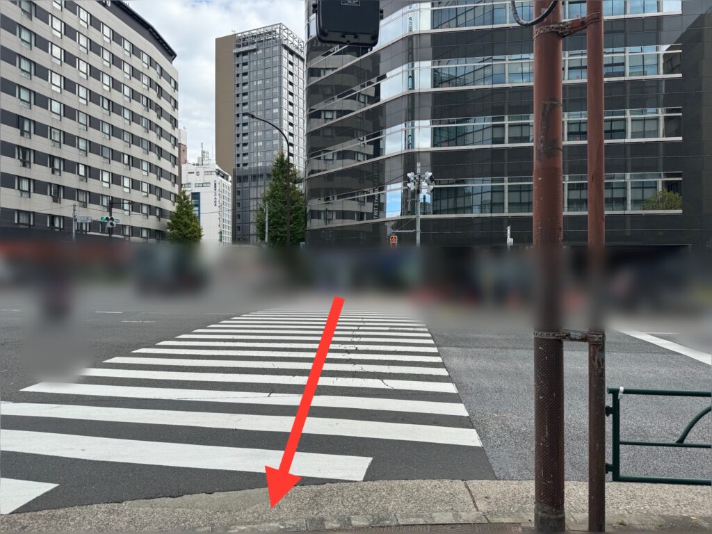 東京駅方面に横断歩道を渡る。